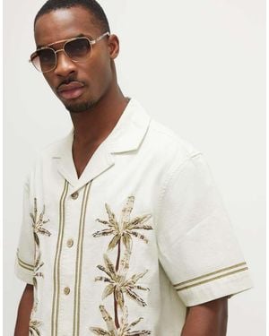 River Island Cream Palm Tree Embroidered Shirt - Natural