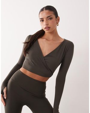 4505 Ballet Wrap Long Sleeve Top - Grey