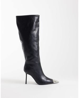 Public Desire Radiate Stiletto Heel Knee Boots With Pointed Metal Toe - Black