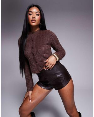 ASOS Cardigan A Maniche Lunghe Soffice Color Cioccolato Con Bottoni - Viola