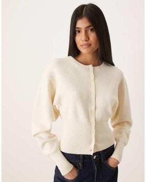 Gina Tricot Sculpt Shaped Knit Button Up Cardigan - Natural