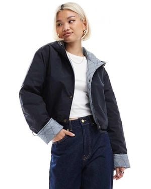 ASOS Hooded Cropped Jacket With Gingham Lining - Blue