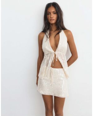 Pull&Bear Mini-jupe ornée - Neutre