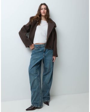 Mango Teen Short Jacket With Faux Fur Collar - Blue
