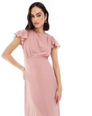 TFNC London Bridesmaid Flutter Sleeve Cowl Back Chiffon Maxi Dress - Pink