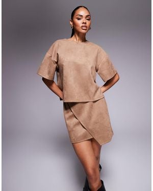 ASOS Co-ord Faux Suede Asymmetric Mini Skirt - Brown
