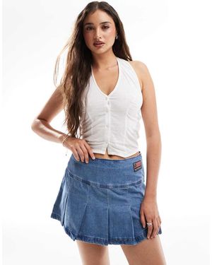 Superdry Pleated Patched Mini Skirt - Blue