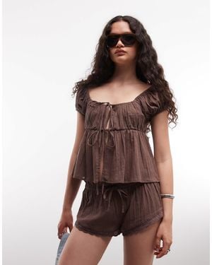 Collusion Puff Sleeve Beach Top - Brown