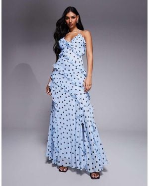 Forever New Low Back Halter Neck Ruffle Maxi Dress - Blue