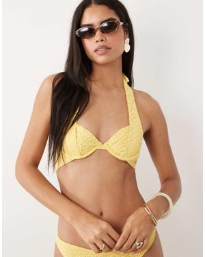 Candypants Broderie Halterneck Bikini Top - Yellow