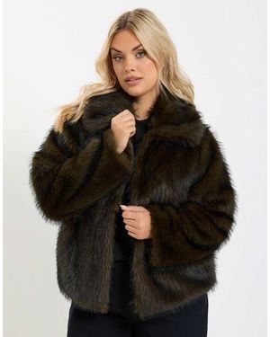Yours Clothing Faux Fur Tipped Coat - Black