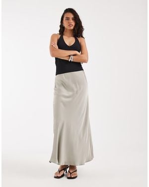 River Island Falda Larga De Satén-Verde - Blanco