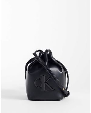 Calvin Klein Mini Crossbody Bucket Bag With Bold Logo - Blue