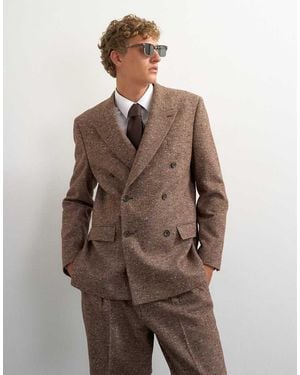 TOPMAN Blazer Doppiopetto Testurizzato Regular Fit - Marrone