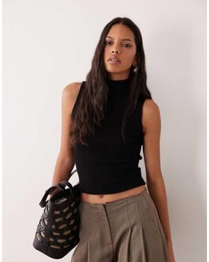 ASOS Varigated Knit Rib Sleeveless Funnel Neck - Black