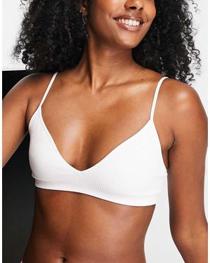 Weekday Cat Polyamide Ribbed Triangle Bra - White