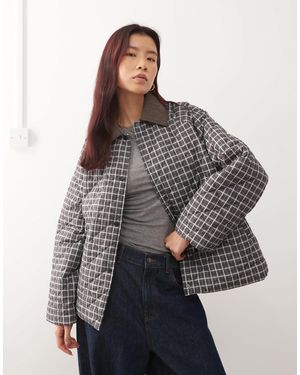 Noisy May Quilted Check Jacket - Gray