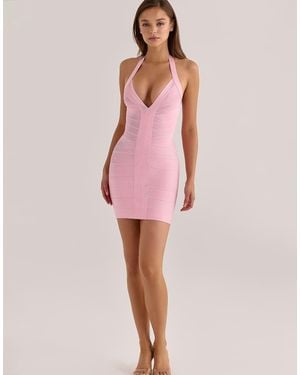 House Of Cb The Contour Lychee Sculpting Halter V Waist Mini Bandage Dress - Pink