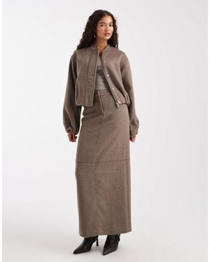 4th & Reckless Wool Blend Soft Tailored Seam Detail Maxi Skirt Co-ord - Brown