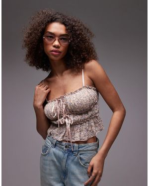 emory park Tie Detail Floral Print Cami Top - Gray