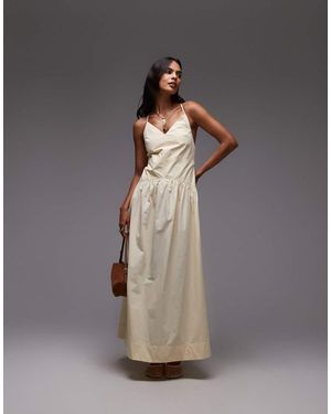 TOPSHOP Vestido Midi Amarillo Crema Con Escote De Pico De Popelina De - Gris