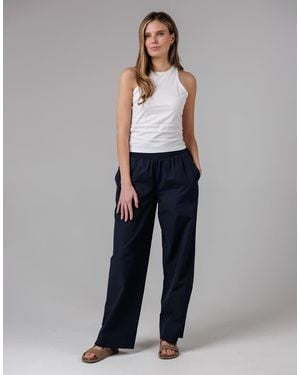 French Connection Cotton Blend Elasticated Straight Leg Poplin Trousers - Blue