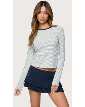 Edikted Brianna Striped Long Sleeve T Shirt - Blue
