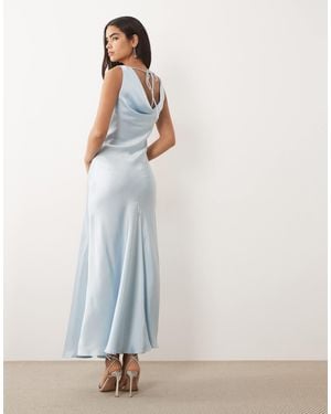 Vila Halter Cowl Neck Satin Maxi Dress - Blue