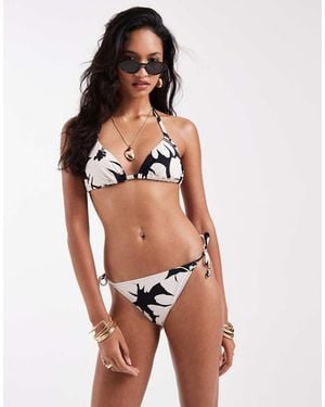 New Look Floral Tie Side Bikini Bottoms - Black