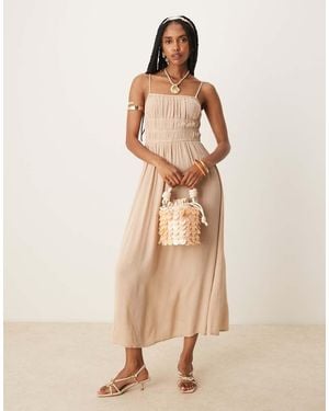 Pimkie Shirred Strappy Maxi Dress - Natural