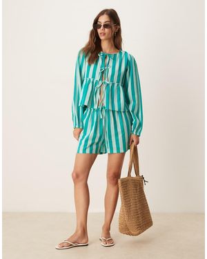 esmé studios Pantalones Cortos Playeros A Rayas Verdes Exclusivos De Esmee (Parte De Un Conjunto) - Azul