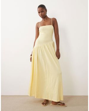 ASOS Crinkle Cami Tie Back Midi Dress With Asym Waist - Natural