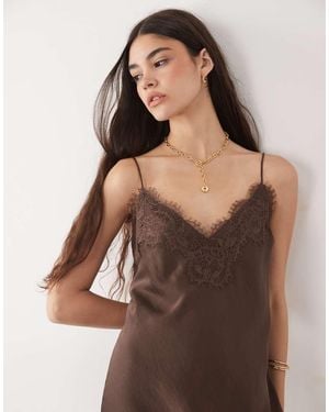 Abercrombie & Fitch Satin Lace Trim Strappy Mini Dress - Brown