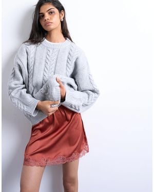 TOPSHOP Satin Lace Petticoat Mini Skirt - Red