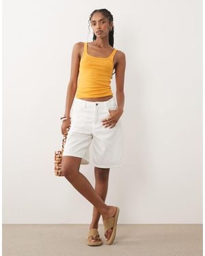 Mango 100% Cotton Denim Bermuda Short - White