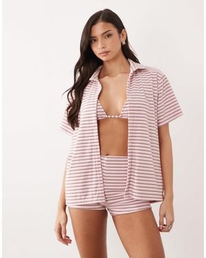 Aria Cove Towelling Oversized Beach Shirt Co-ord - Pink