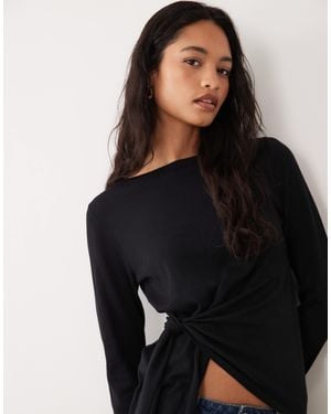 Miss Selfridge Tie Waist Fine Gauge Knit Top - Black