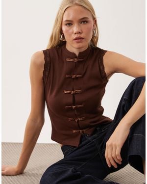 Miss Selfridge Mandarin Inspired Vest Top - Brown