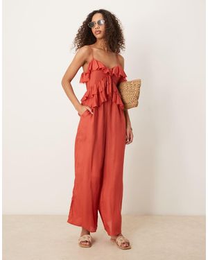 ASOS Ruffle Micro Bust Viscose Jumpsuit With Shirred Back