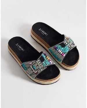 SIMMI Simmi London Mandy Single Buckle Sandals With Beads - Black