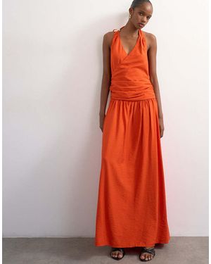 TOPSHOP Scarf Neck Plunge Maxi Dress With Hardware - Red
