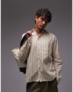 TOPMAN Chemise décontractée rayée à manches longues - taupe - Marron