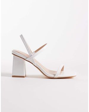 London Rebel Ash Strappy Mid Block Heeled Sandals - White