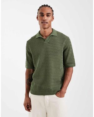Only & Sons Polo Caqui Con Muesca En El Cuello De Punto Calado De -Verde