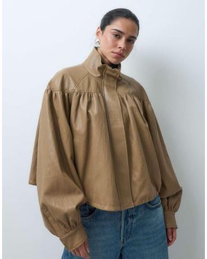 ASOS Giacca Effetto Pelle Con Spalle Arricciate Nera - Marrone