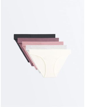 Oysho 5 Rib Cotton Classic Briefs - White