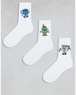 ASOS 3 Pack Socks With Matcha Characters Graphic - Grey