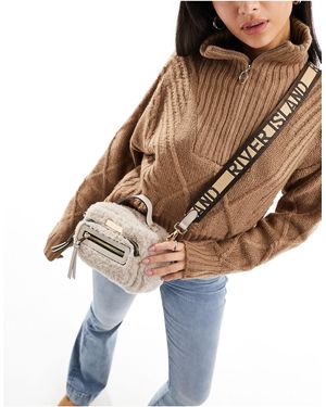River Island Borg Camera Cross Body Bag - Natural