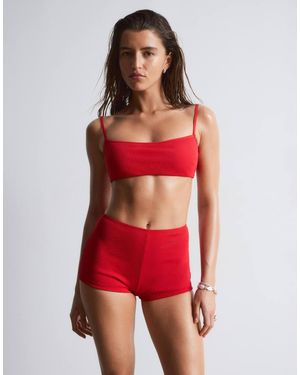 & Other Stories Mix And Match Crinkle Bandeau Bikini Top With Knot Detail - Red