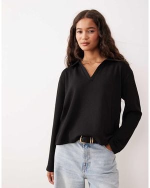 ASOS Knit Long Sleeve Rugby Collar Top - Black